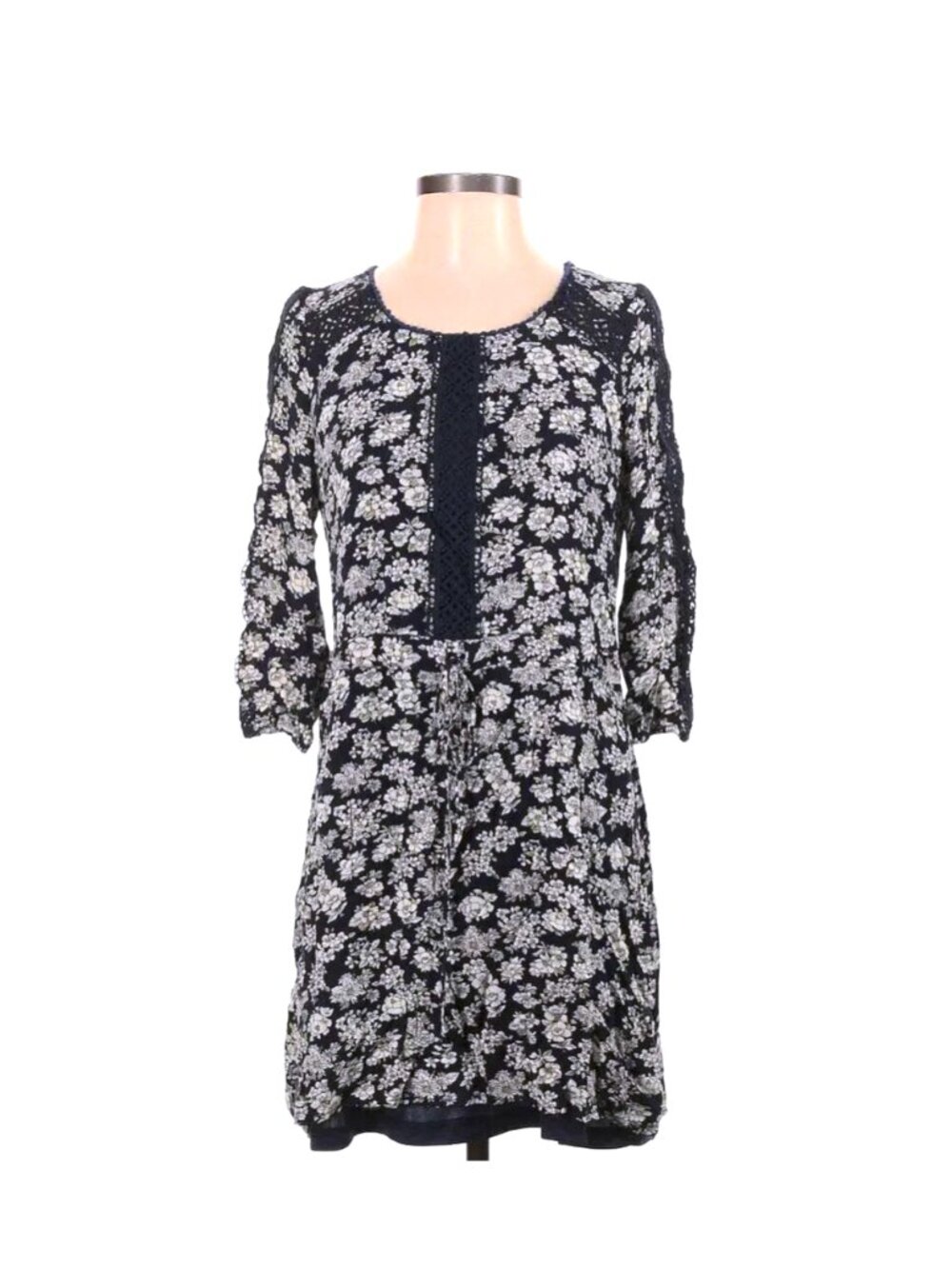 Mi Ami (Miami) Blue And White Floral Tunic Casual Dress - Size Small - Like New